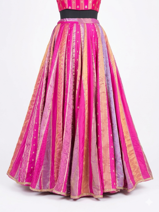 Banarasi Stripe Skirt Only - Gulaabi Hot Pink
