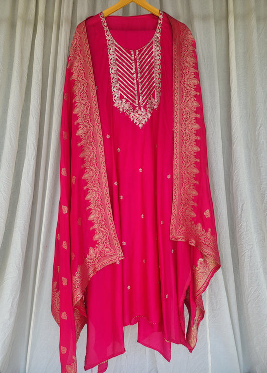 Pink Semi-Stitched Premium Suits