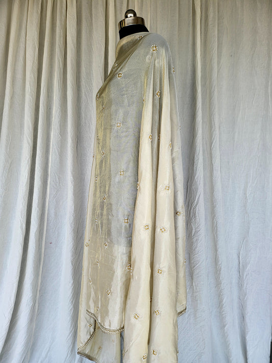 Soft Kanjivaram Tissue Silk Dupatta With Beads & Pearl Work