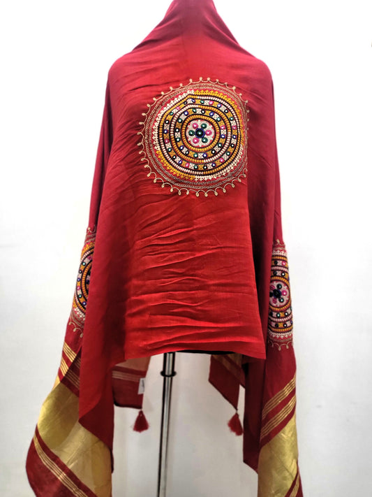 Kutchi Work Dupatta - Red