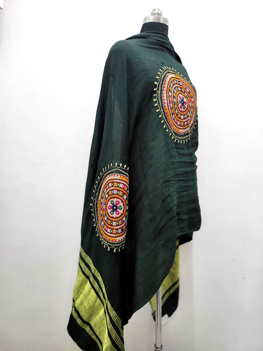 Kutchi Work Dupatta - Green
