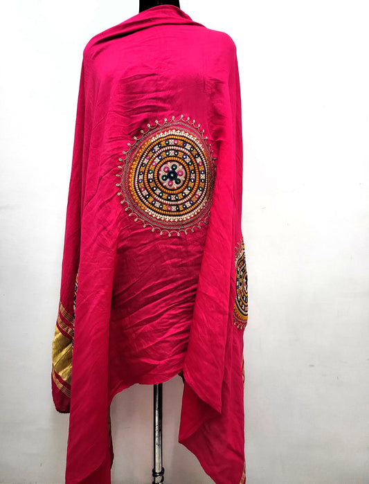 Kutchi Work Dupatta - Pink