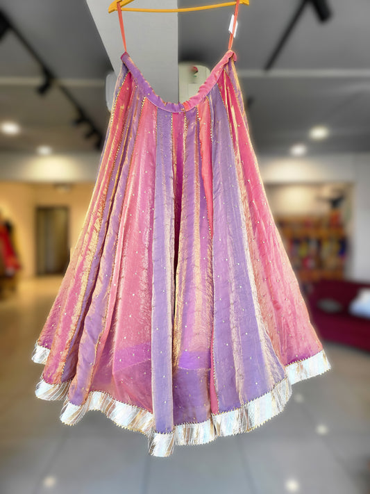 Kanjivaram Soft Tissue Silk Dual Tone Ganga Jamna Skirt - Multi