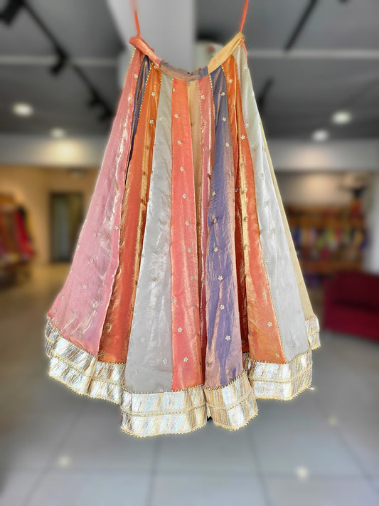 Kanjivaram Soft Tissue Silk Dual Tone Ganga Jamna Skirt - Multi Double