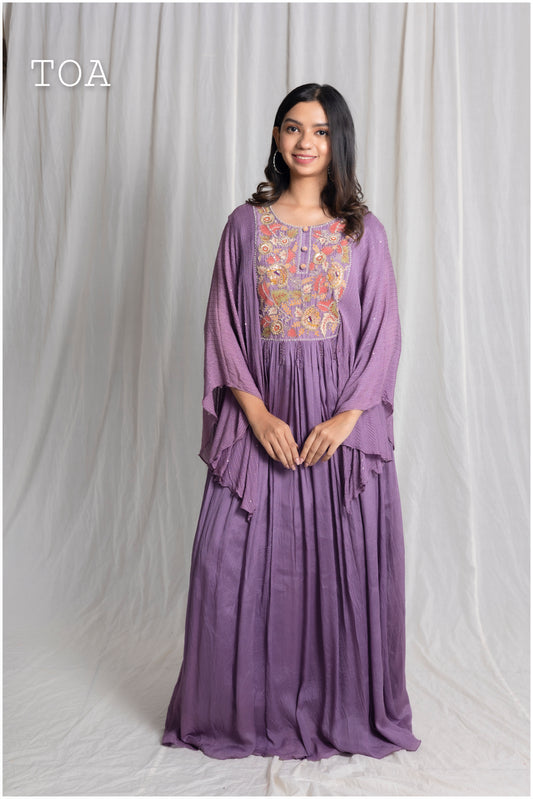 Pastel Purple lilac Kaftan-Style Long Dress