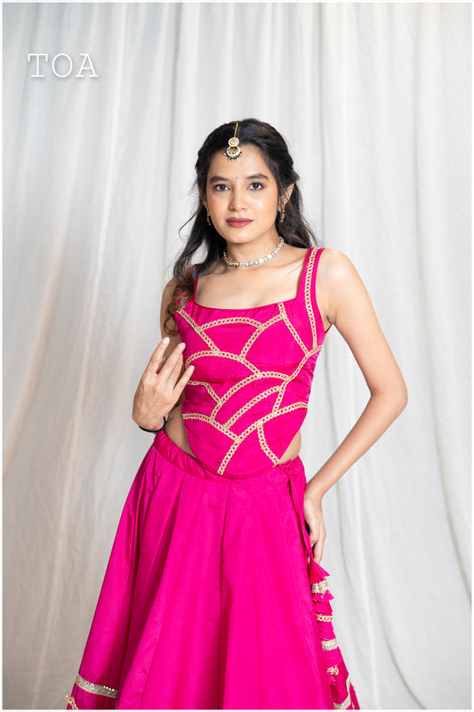 Atrangi Silk Shine Long Top Only - Rani