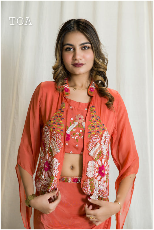 Rustic Drape Design Indo-Western Jacket Outfit🧡