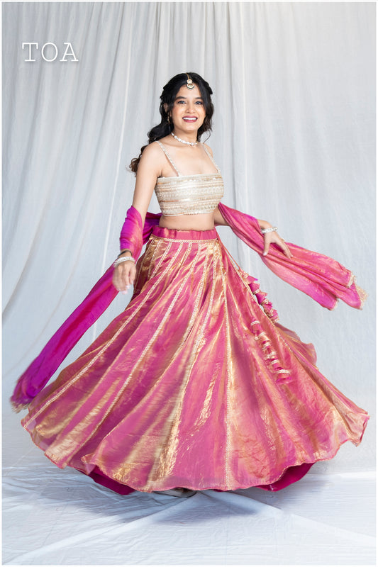 Zardosi Kalli Dual Tone Kanjivaram Skirt - Gulaabi