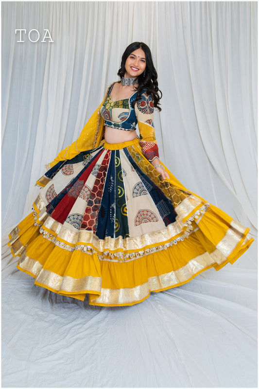 Shades Of Ajrakh Collection - Yellow Double Layer Outfit - FL