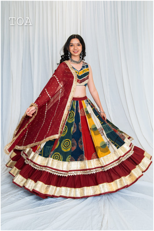 Shades Of Ajrakh Collection - Maroon Double Layer Outfit - SL