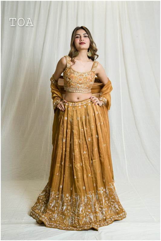 Antique Golden Copper Festive Lehenga Outfit