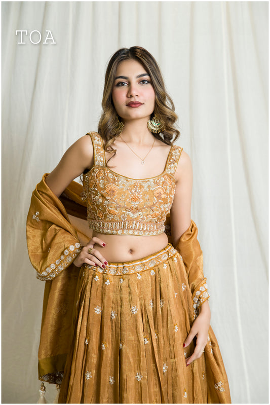 Antique Golden Copper Festive Lehenga Outfit