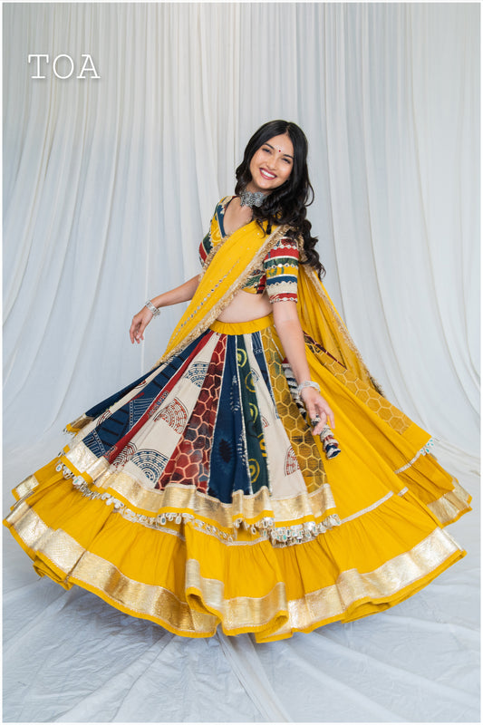 Shades Of Ajrakh Collection - Yellow Double Layer Outfit - EL