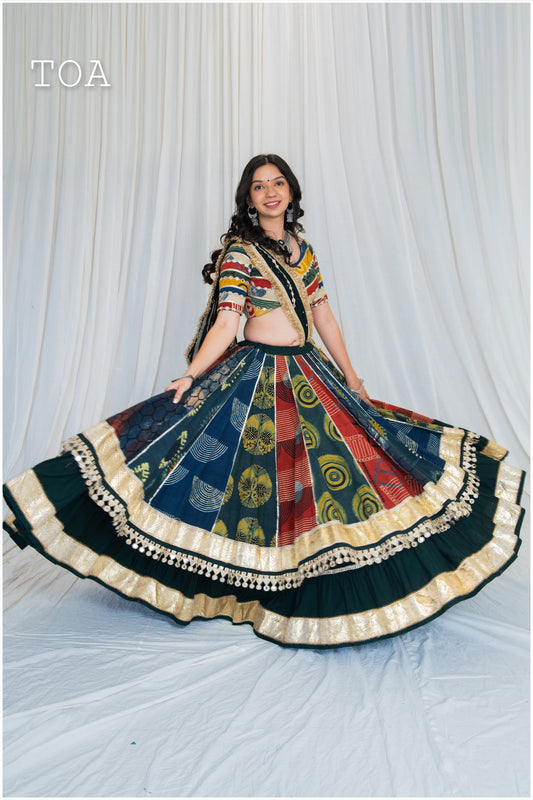 Shades Of Ajrakh Collection - Double Layer Bottle Green Outfit - EL