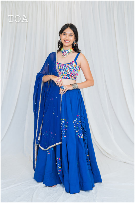 Royal Blue Georgette Multi Sequins Dupatta Only