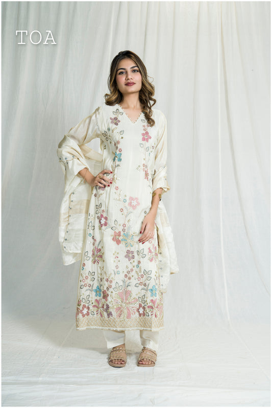 Stunning Kanjivaram Beige Silk Suit