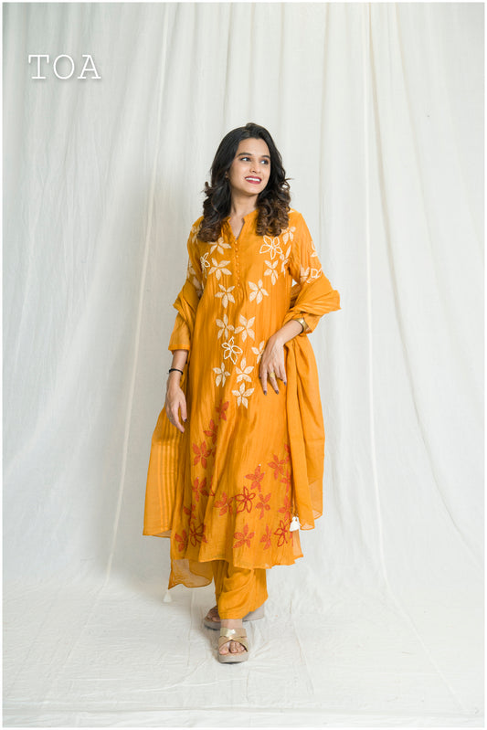Stunning Mango-Colored Embroidered Dress