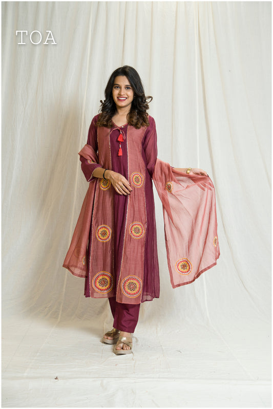 Stunning Magenta-Colored Embroidered Dress