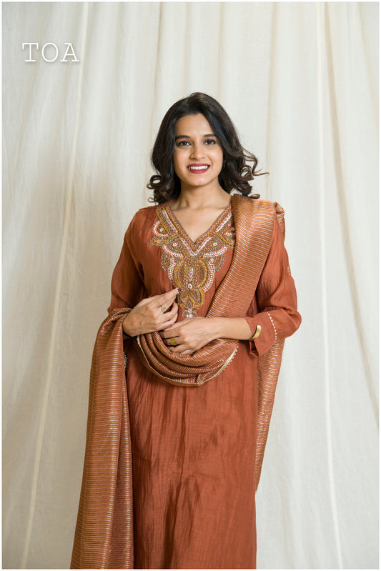 Stunning Copper-Colored Embroidered Dress