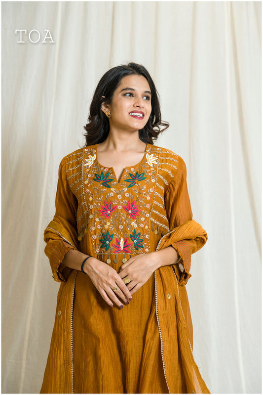 Stunning Golden Copper-Colored Embroidered Dress