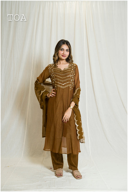 Stunning Antique Copper-Colored Embroidered Dress