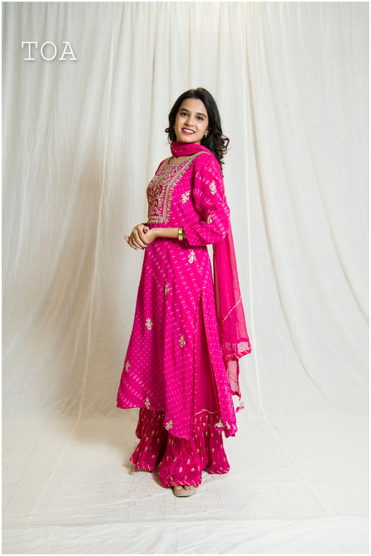 Pure Mothda Bandhani Sharara Outfit