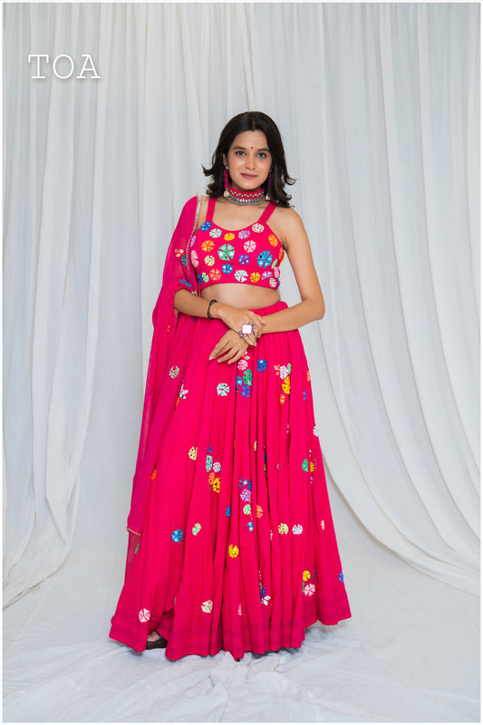 Shades Of Mirror - Multi Mirror Work Dupatta - Pink
