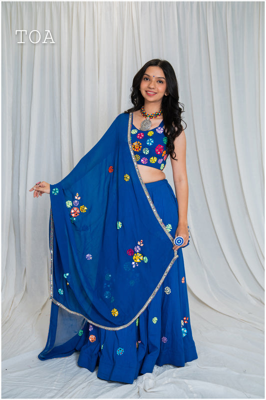 Shades Of Mirror - Multi Mirror Work Dupatta - Blue