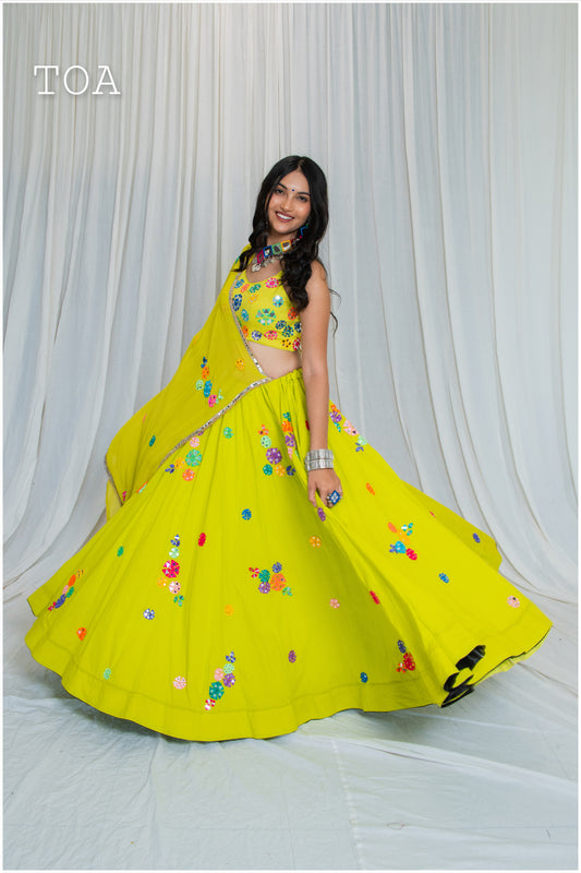 Shades Of Mirror - Random Multi Mirror Work Outfit -Lime Green