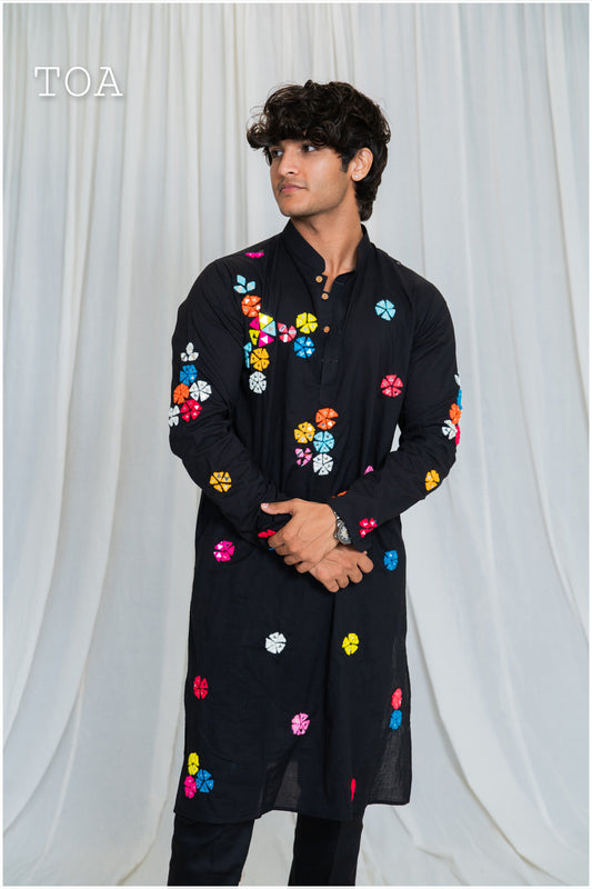 Shades Of Mirror - Random Multi Mirror Kurta - Black