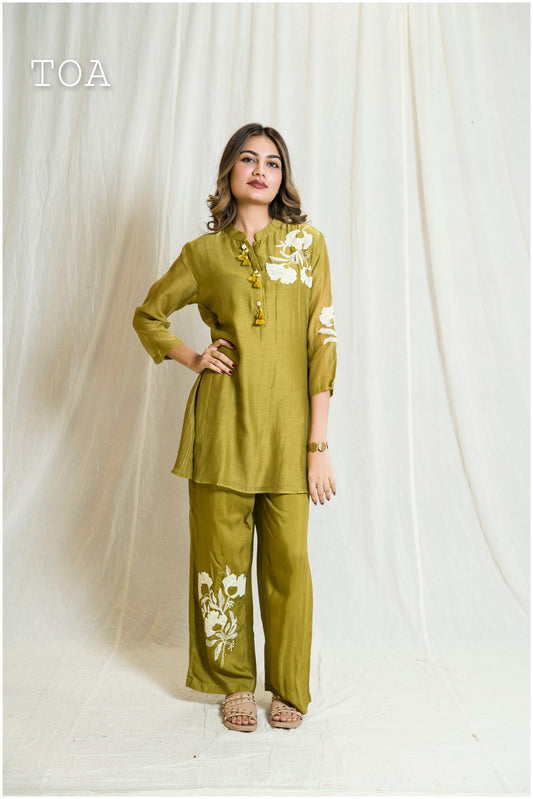 Festive co-ord Chanderi Liril Green