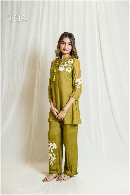 Festive co-ord Chanderi Liril Green