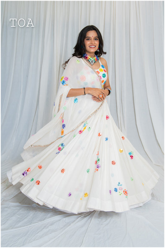 Shades Of Mirror - Multi Mirror Work Dupatta - Off White