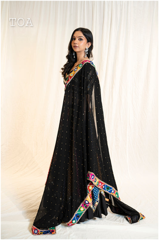 Multi Mirror Dupatta Georgette - Black