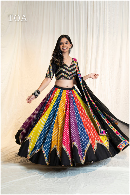 Bandhani Skirt Only - Multi - Black