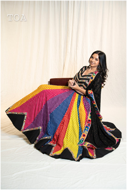 Bandhani Skirt Only - Multi - Black