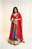 Multi Bandhani Georgette Lampi Set - Red