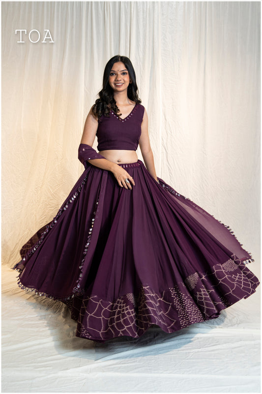 Mirror & Bandhani Georgette Set - Wine