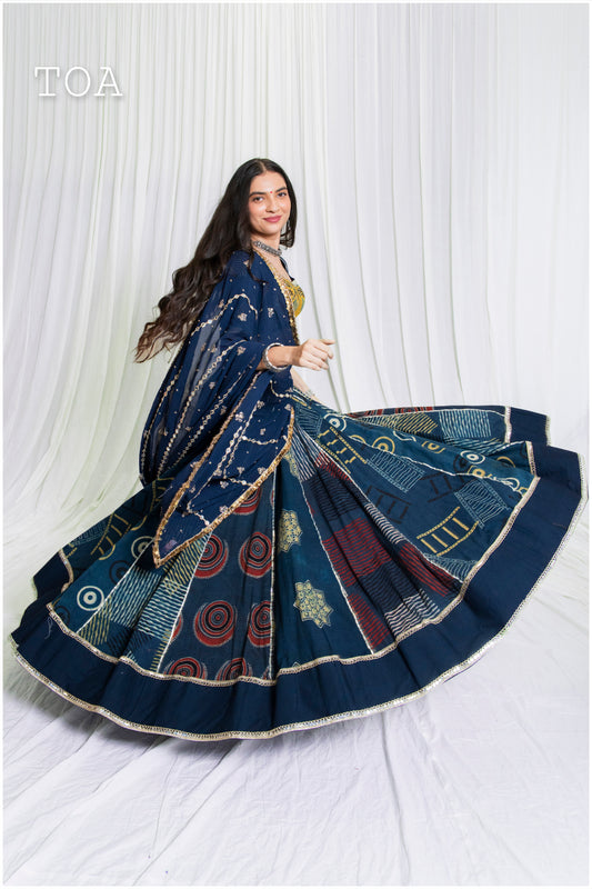 Shades Of Ajrakh Collection- Indigo Ajrakh Gamthi Outfit - E L