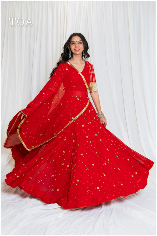 Shades Of Mirror -💫💫 Sequins Sitara Golden Mirror Skirt Only - Red