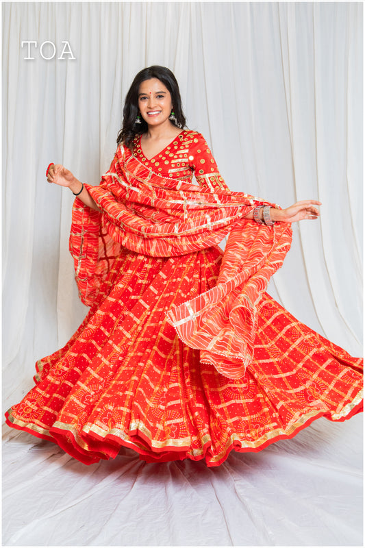 Shades Of Lampi - Gharchola Bandhani & Lampi Skirt Flare 15 Meters - Red