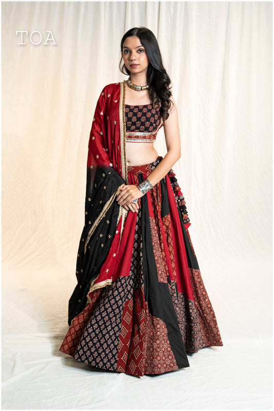 Ajab Gajab Ajrakh - Maroon & Black Skirt