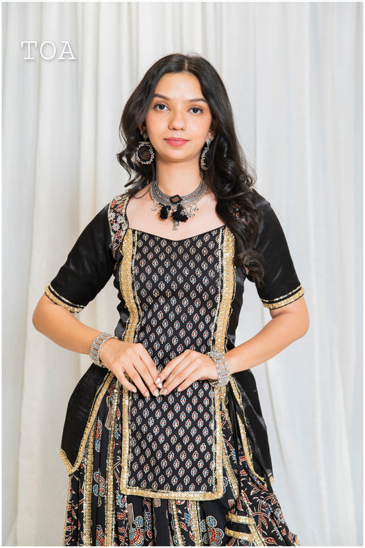 Shades Of Ajrakh - Mashru Handblock EL Outfit - Black