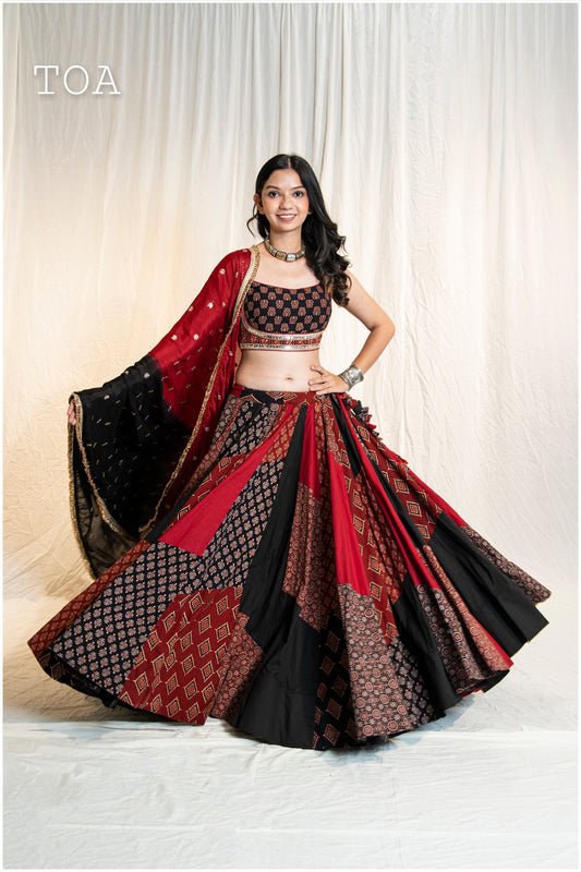 Ajab Gajab Ajrakh - Maroon & Black Skirt