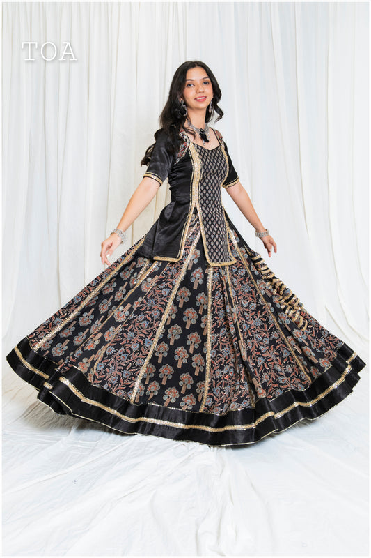 Shades Of Ajrakh - Mashru Handblock EL Outfit - Black