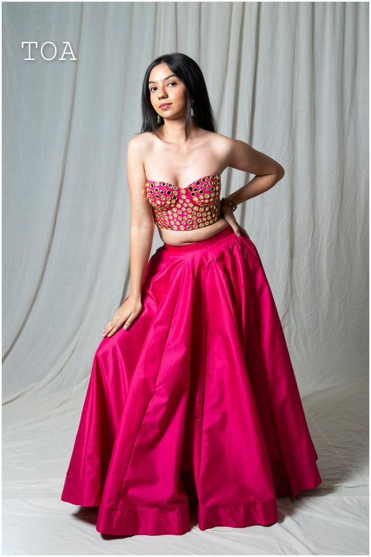 Mirror Corset Set - Hot Pink