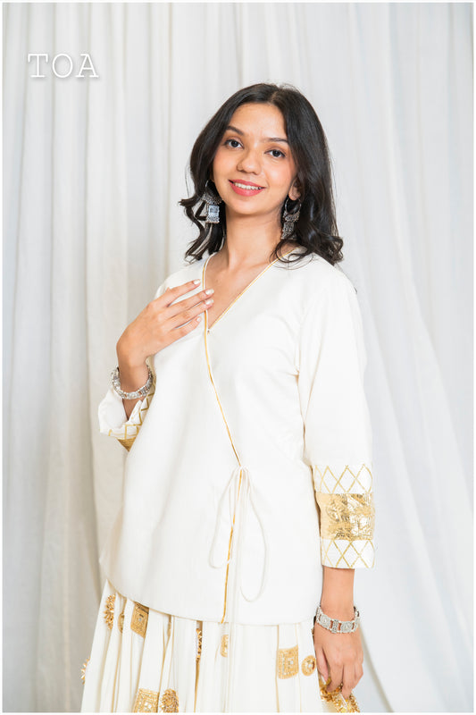 Shades Of Lampi - Traditional Angarkha Lampi Top - Off White