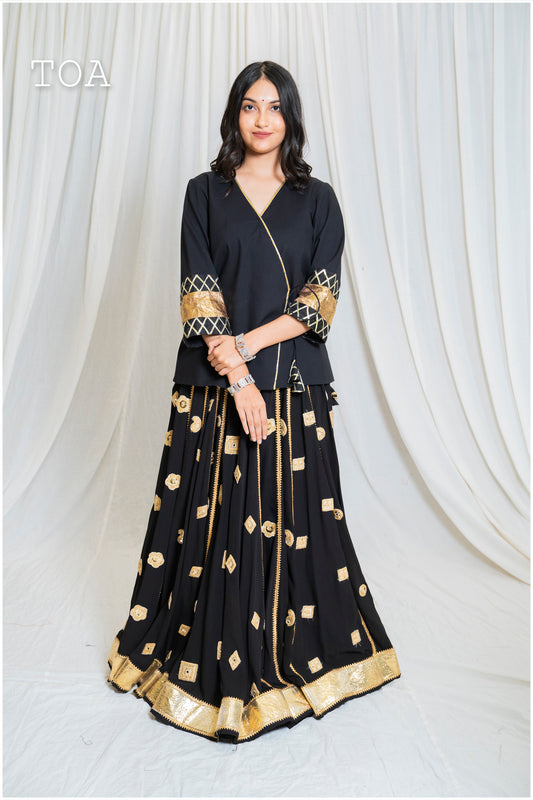 Shades Of Lampi - Traditional Angarkha Lampi Top - Black