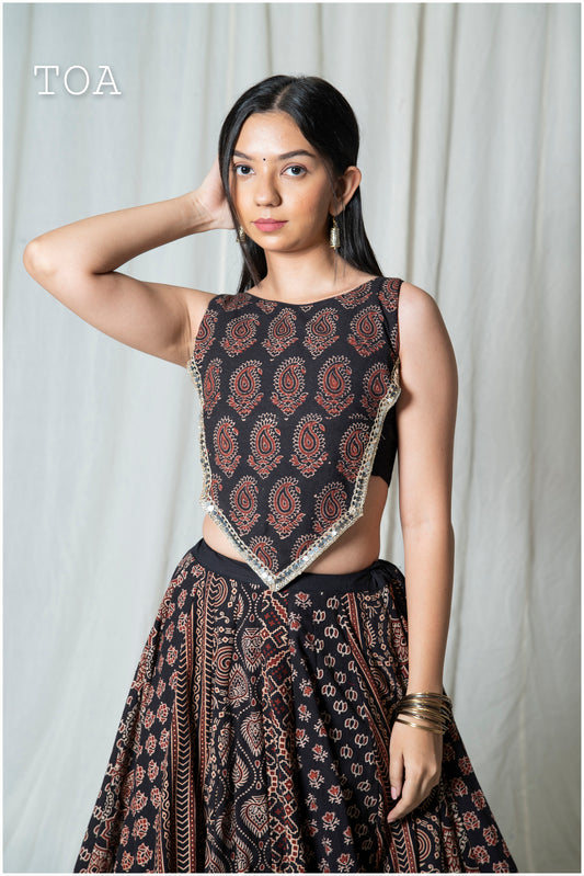 Ajrakh Grace Long Top Only - Black