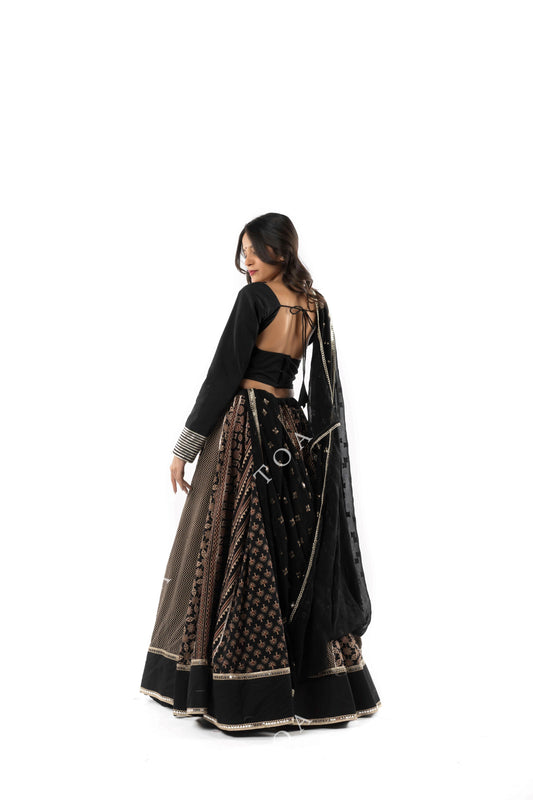 Pure Ajrakh Handblock Gamthi Sets Black Shade